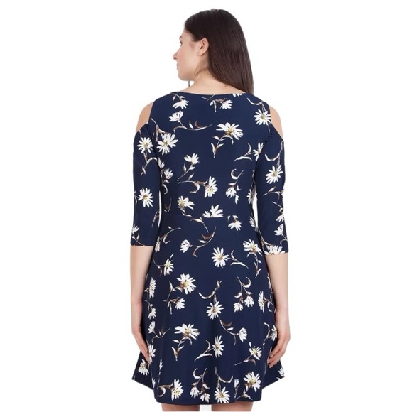 Zink London Women dark Navy Blue Printed flower pattern Fit & Flare Dress XL - Picture 5 of 17